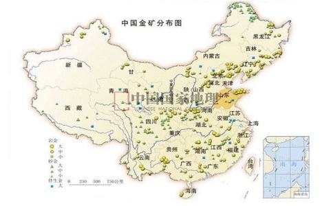 中国的金矿资源分布